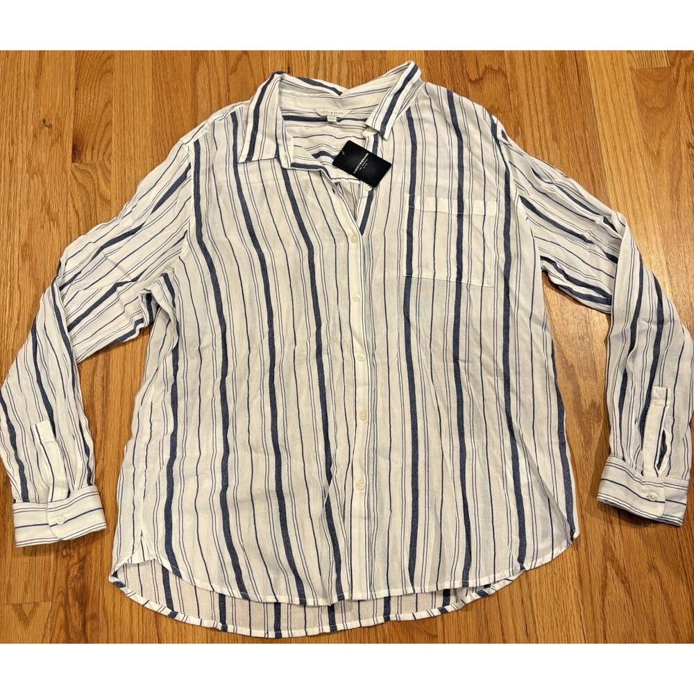Lucky Brand Shirt Women's XL Blue White Striped Long Sleeve Button Up Casual NWT